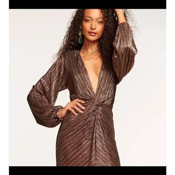 NWT Ramy Brook Sutton Metallic Navy Combo Maxi Dress 2XS